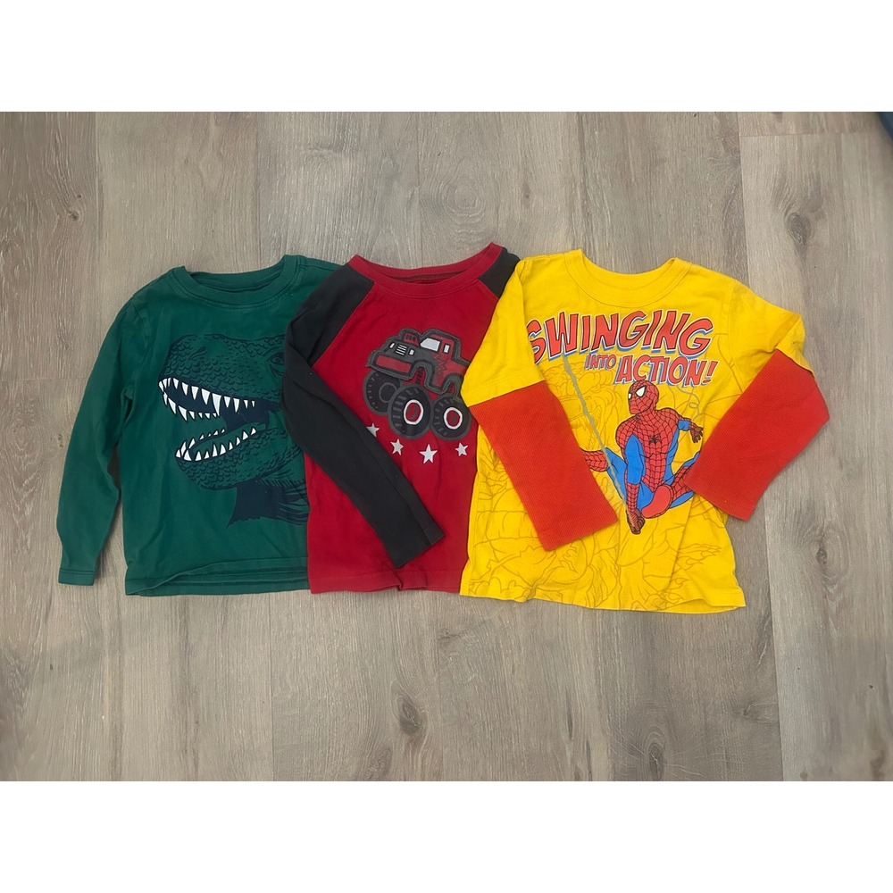Boys Bundle of 3 Graphic Long Sleeve T-Shirts Size 4T Dinosaur Spider-Man Truck